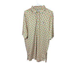 USA Palm Tropical Pineapple Yellow Multicolor Short Sleeve Polo Shirt Size L